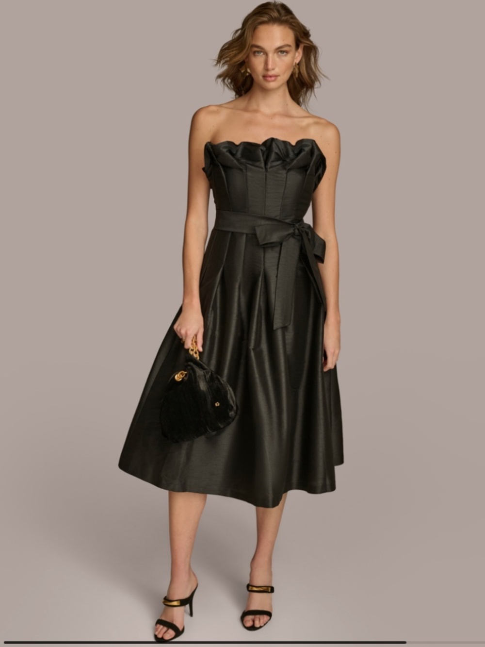 Donna Karan Straight-Neck Bow-Trim Ballgown Dress – Black